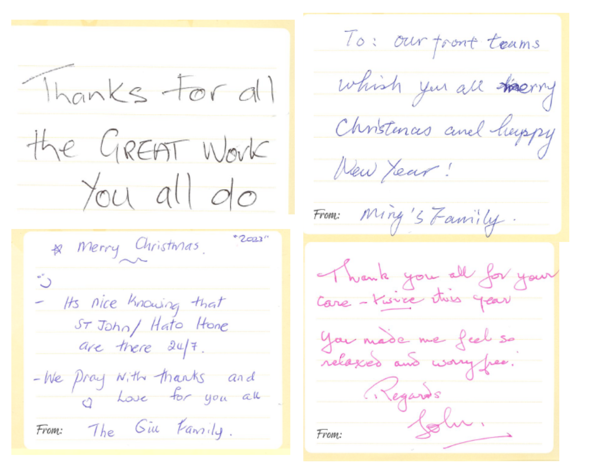 Christmas messages of support for frontline crews