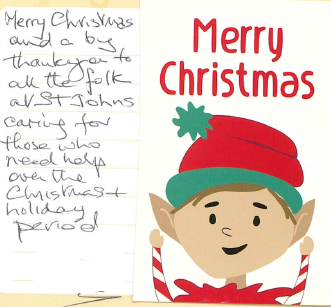 Christmas card and message of support