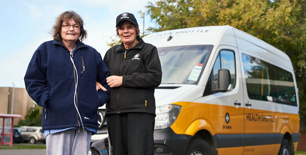 Jo, health shuttle client with a St John health shuttle volunteer