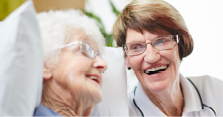 Elderly patient with volunteer