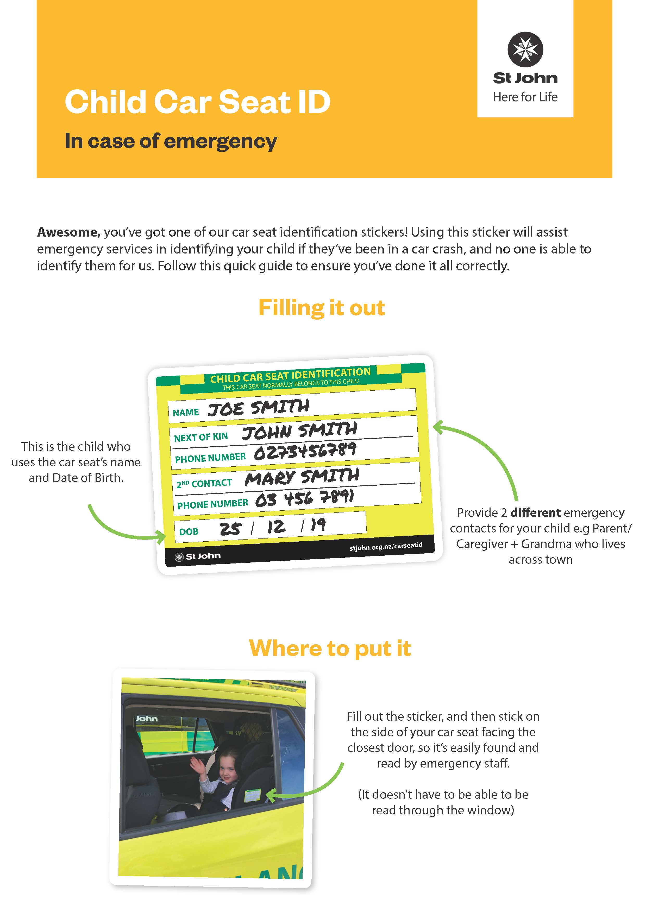 Child Car Seat ID Guide in case of emergency