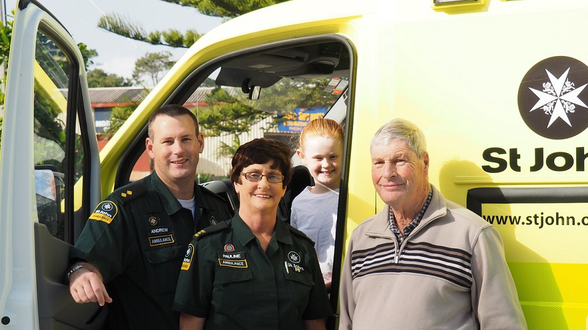 Volunteer Andrew Mumford, his mother Pauline, daughter Eleanor, and father Bob