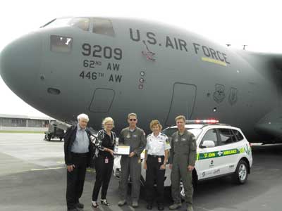 L-r: Brian Palliser (Sister Cities representative), Christine Prince (St John Customer and Services Manager), James Masura (United States Antarctic Program), Sue Gullery (St John Clinical Manager), Bill Eberhardt (US Antarctic Program).