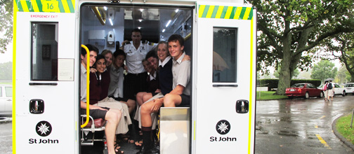 Kings College get a tour of a St John Ambulance
