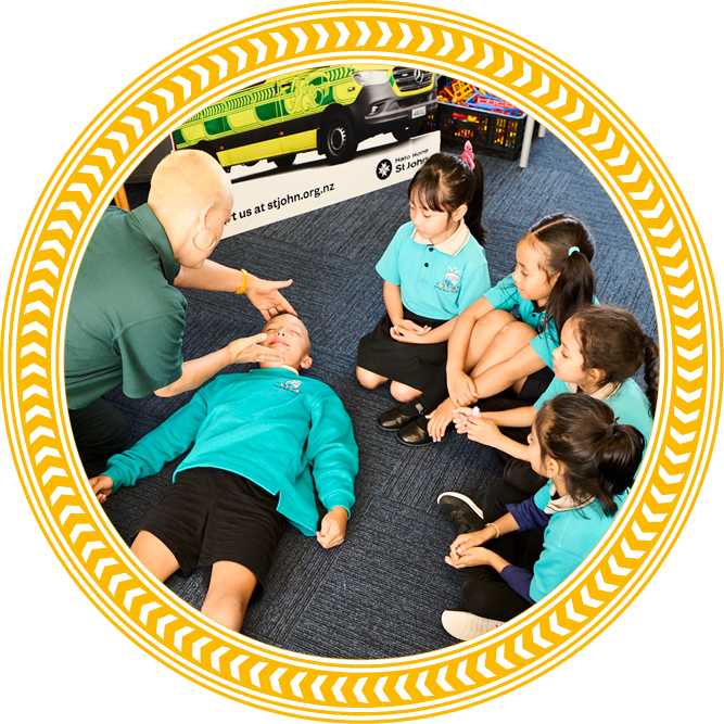 educator with primary school children teaching cpr educator with primary school children teaching cpr